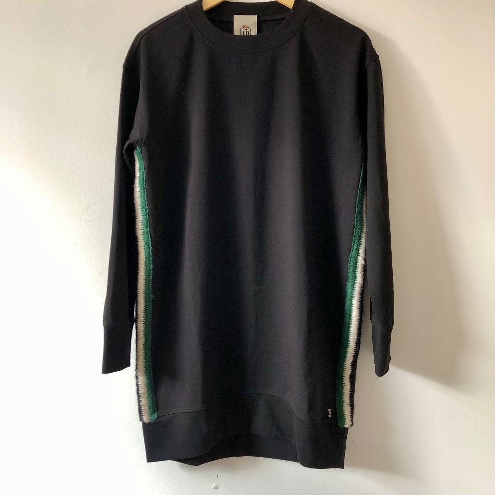 JIJIL Black Long Sleeve Green Side Trim Mini Sweater Dress